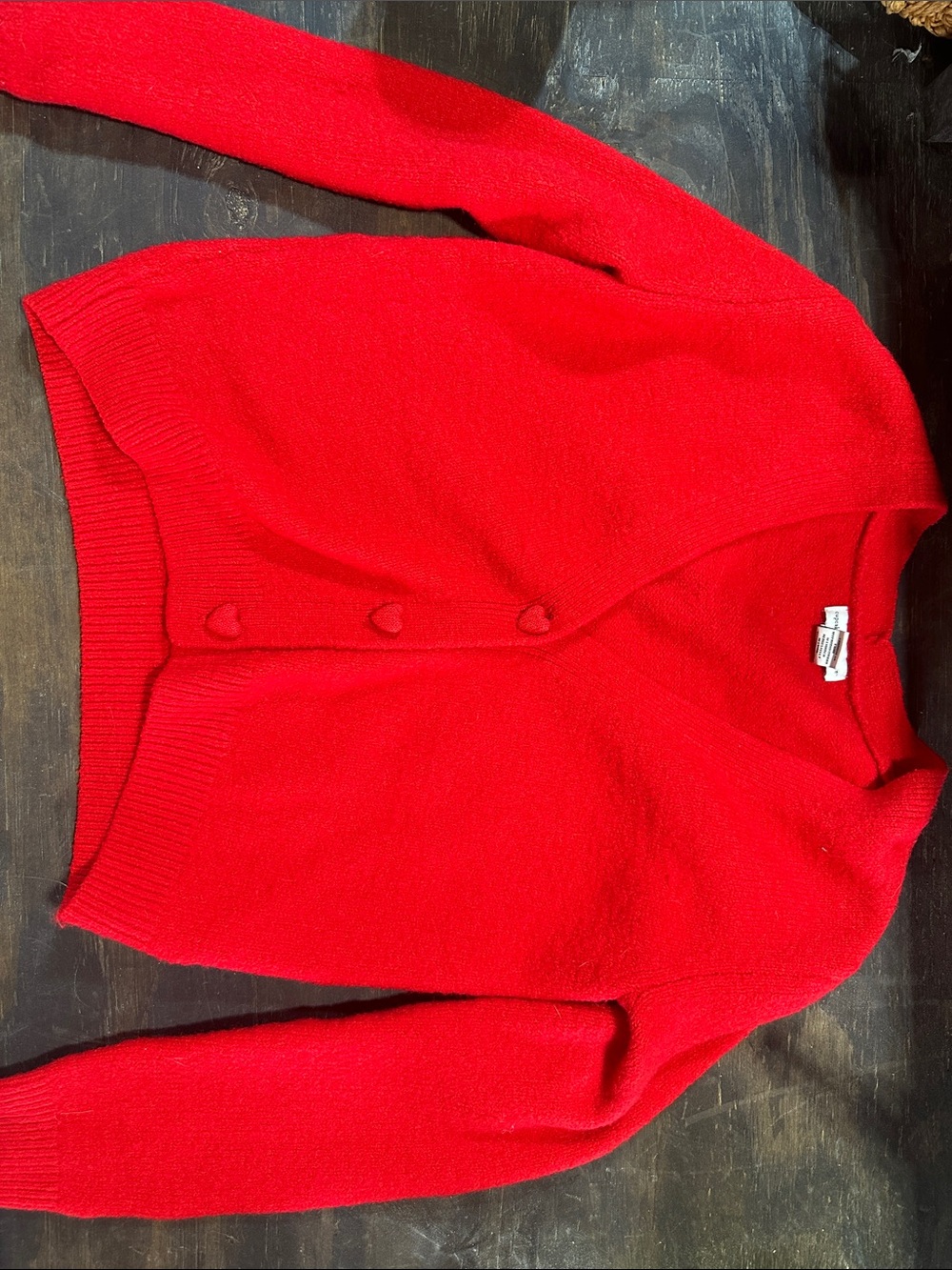 cupcakes & cashmere Bright Red Heart-Button Cardigan 0065